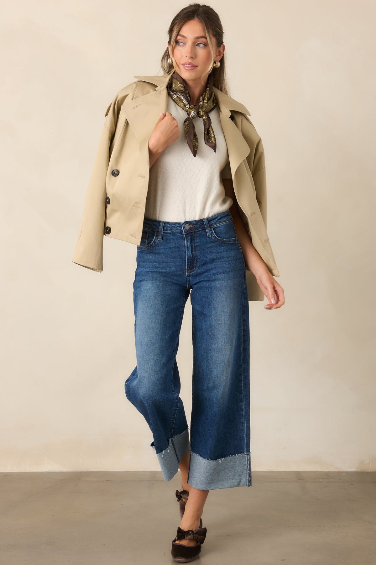 Modern Forecast Beige Cotton Double Breasted Cropped Trench Jacket