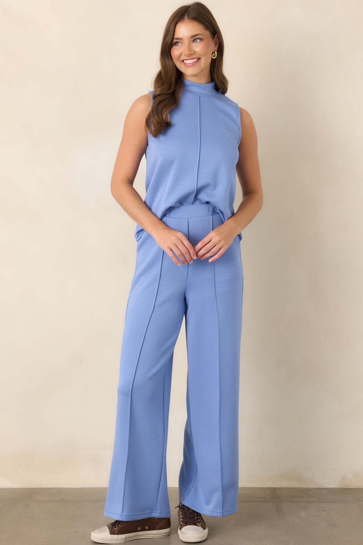 Ready to Jet Horizon Blue Sleeveless Mock Neck Tank Top