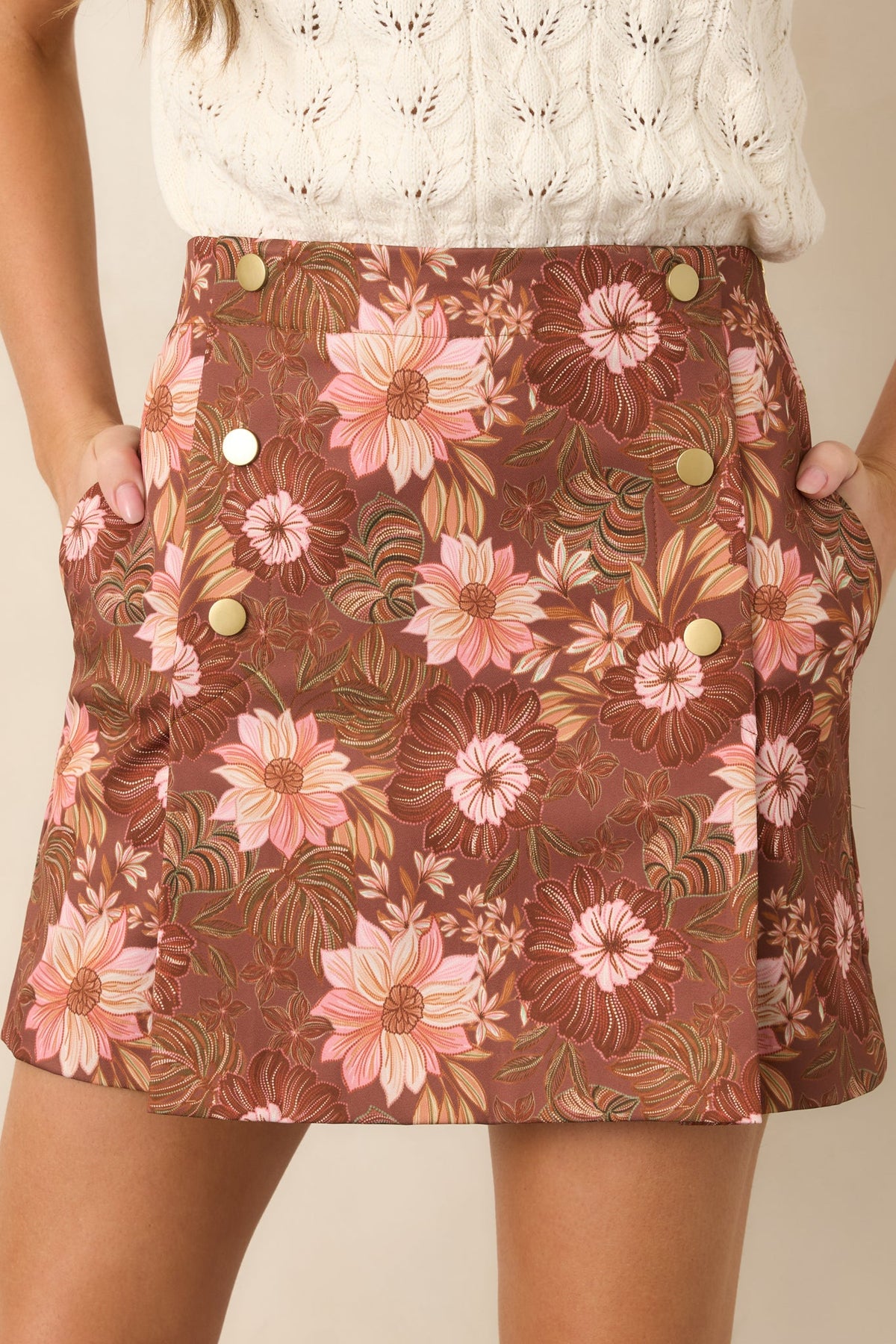 Once Upon a Bloom Brown & Pink Floral Mini Skirt