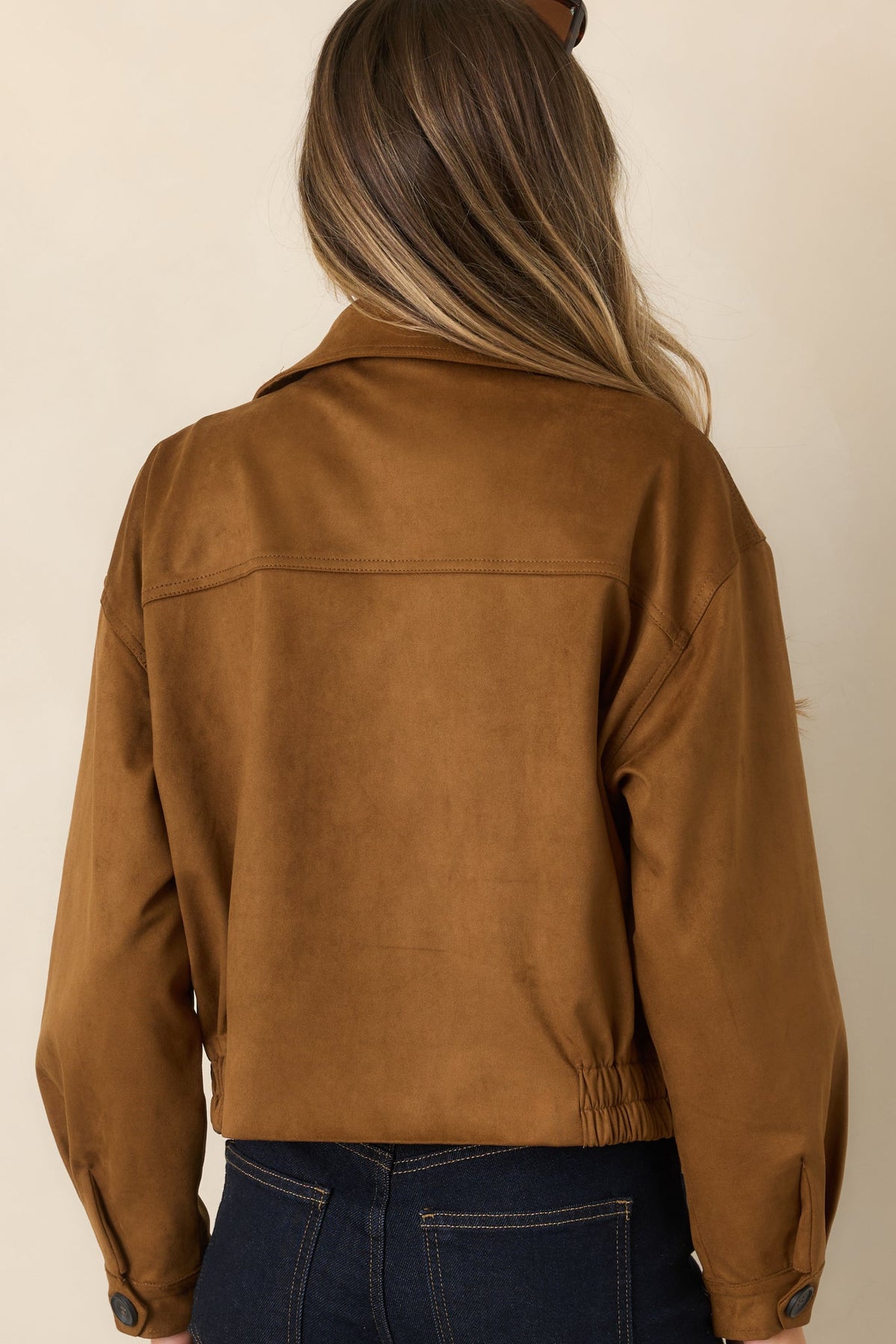Soft Focus Camel Brown Faux Suede Cropped Trench Coat