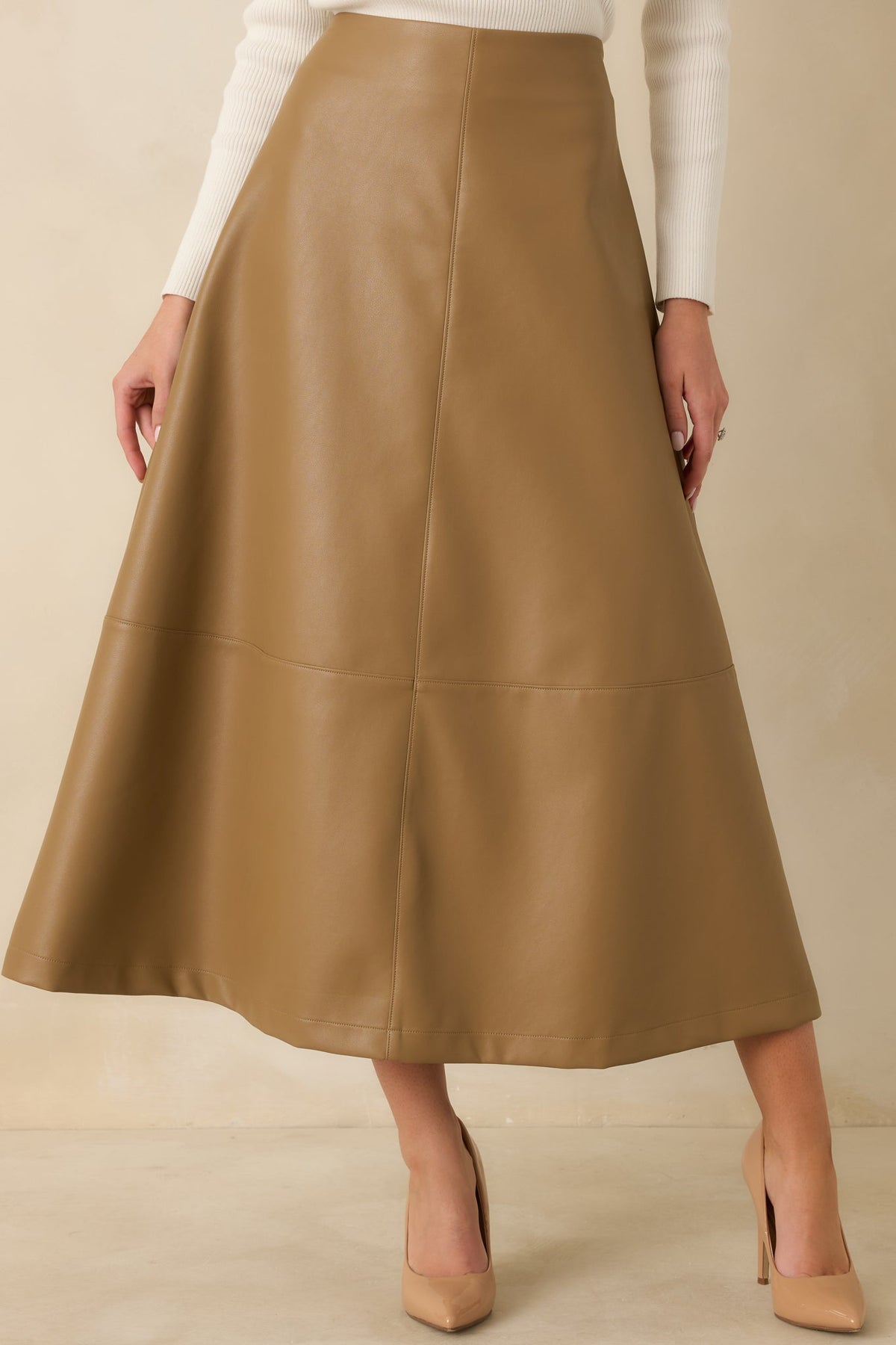Prosperina Callahan Caramel Vegan Leather Midi Skirt