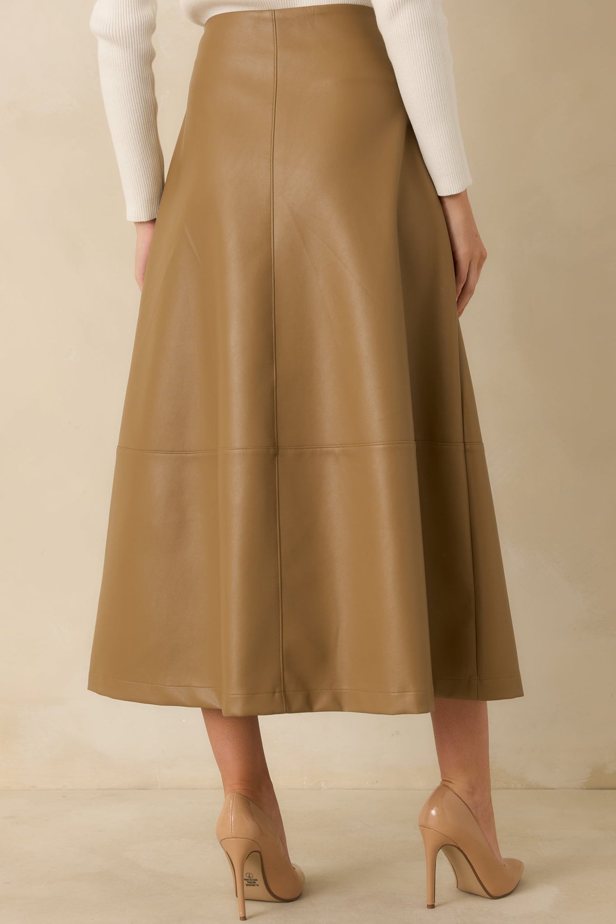Prosperina Callahan Caramel Vegan Leather Midi Skirt