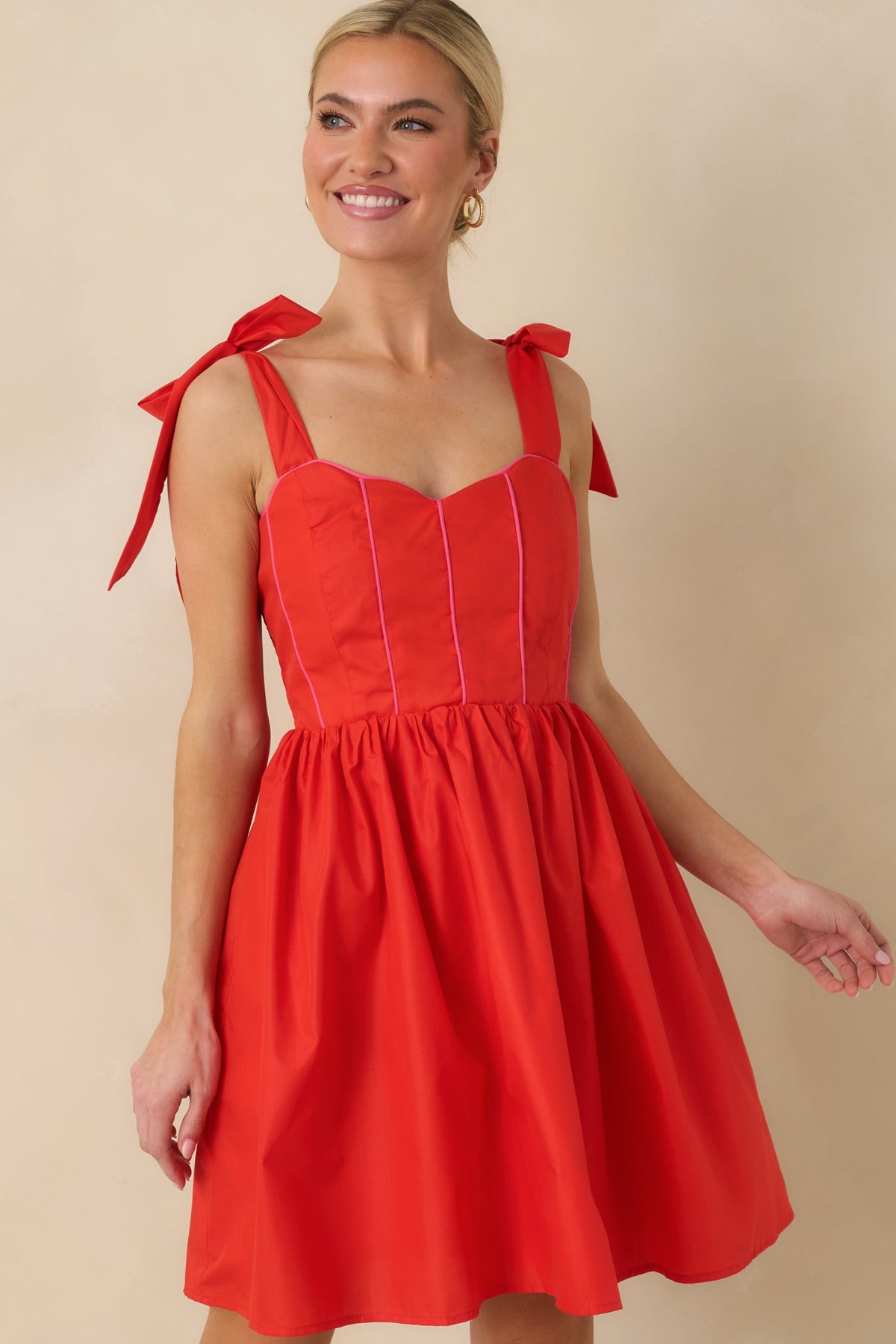 Love Without Limits Red Bow Strap Mini Dress