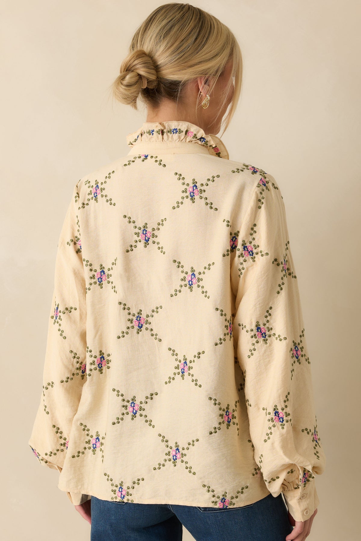 Petal Perspective Ivory Multi Floral Embroidered Blouse