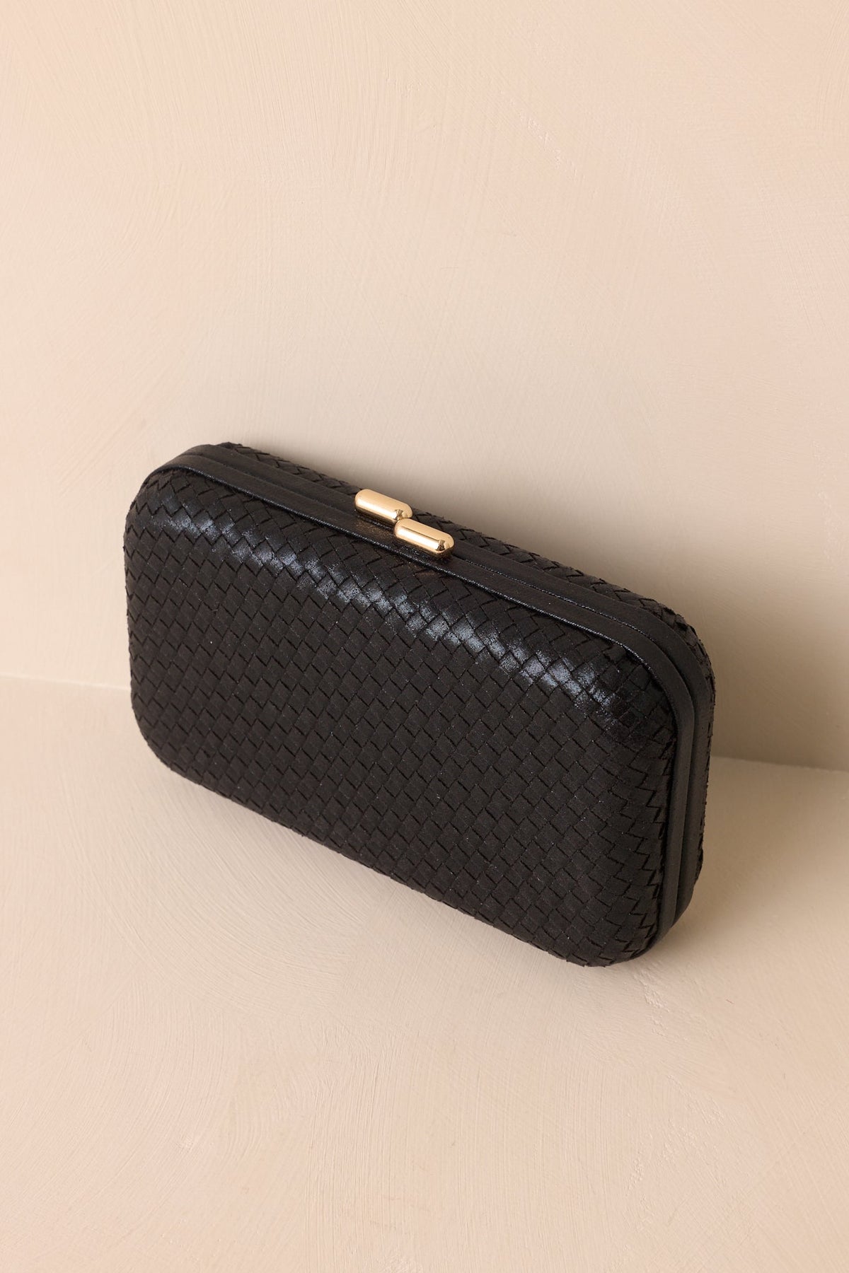 Truth Be Told Black Woven Structured Clutch Handbag