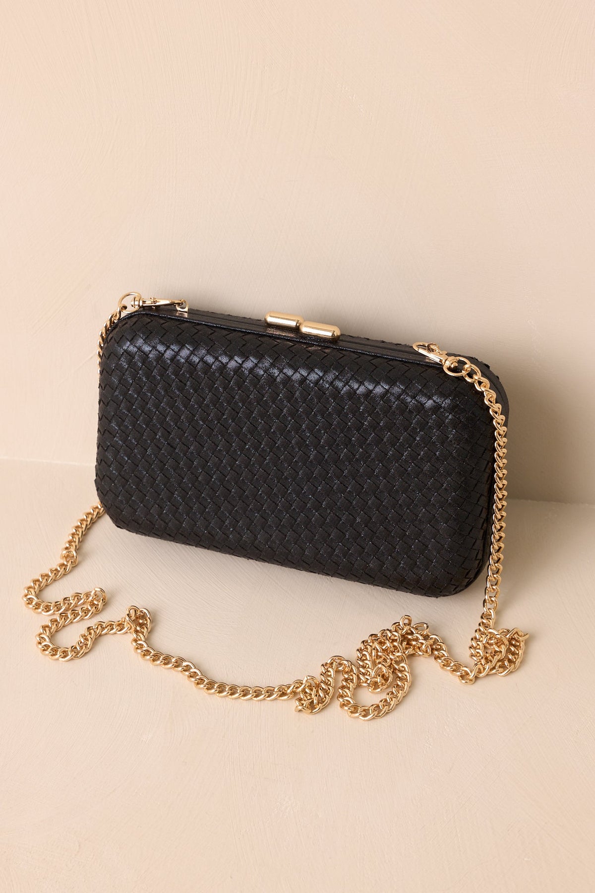 Truth Be Told Black Woven Structured Clutch Handbag