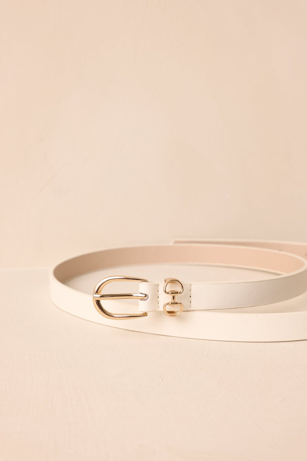 Here All Along Ivory Faux Leather Horseshoe Buckle Belt