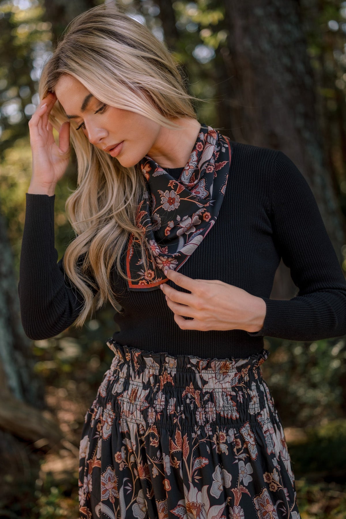 Prosperina Black Multi Floral Square Scarf