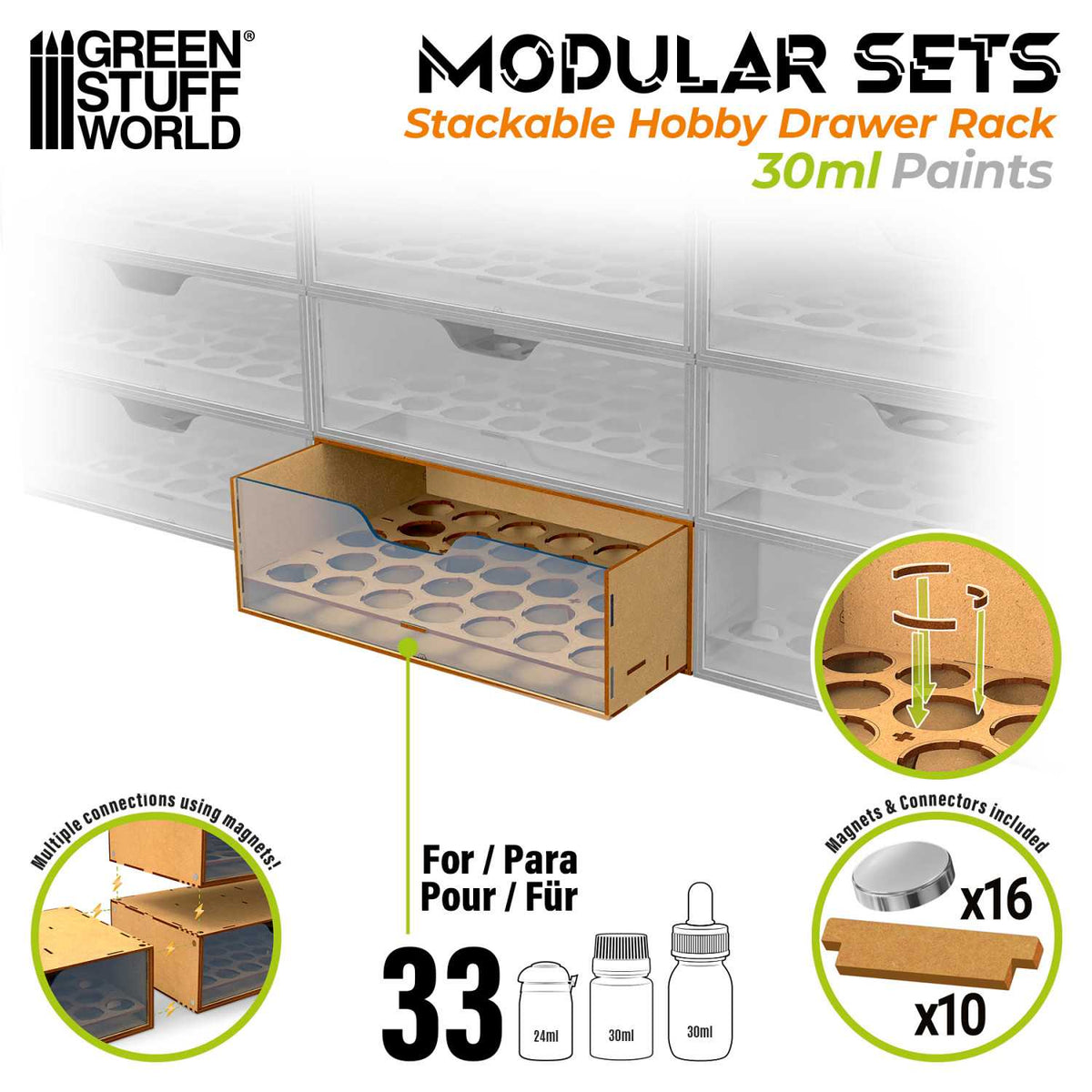 Green Stuff World: Stackable Hobby Paint Rack (30ml) - Natural Wood