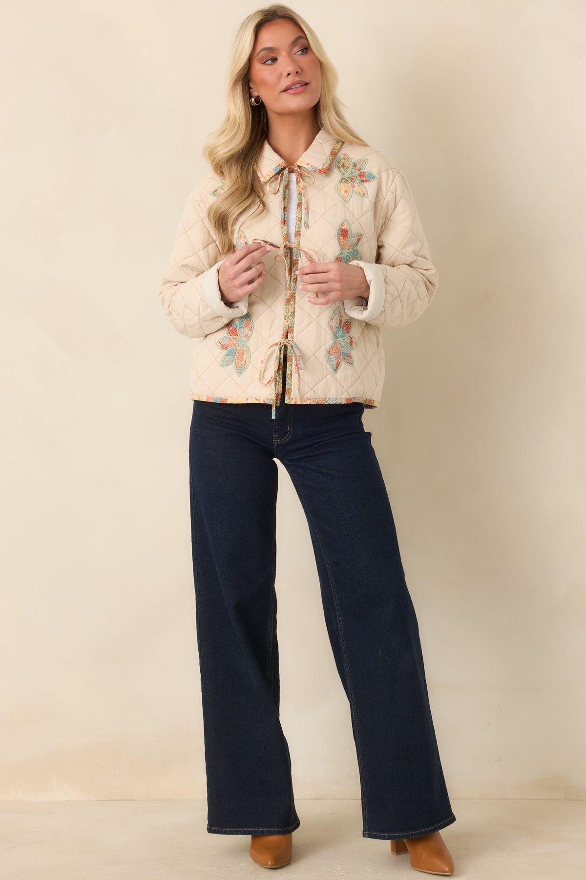 In the Morning Light Ecru Floral Appliqué Quilted Jacket