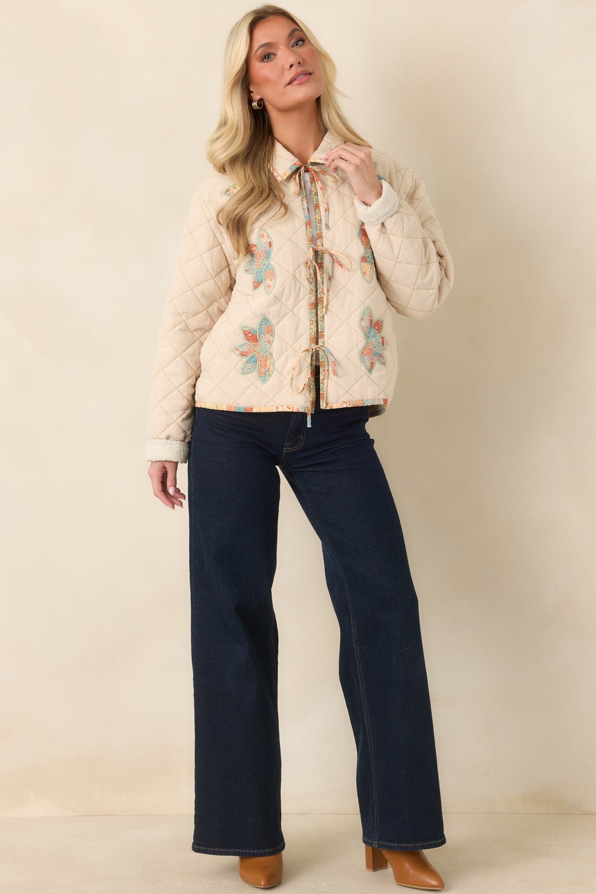 In the Morning Light Ecru Floral Appliqué Quilted Jacket