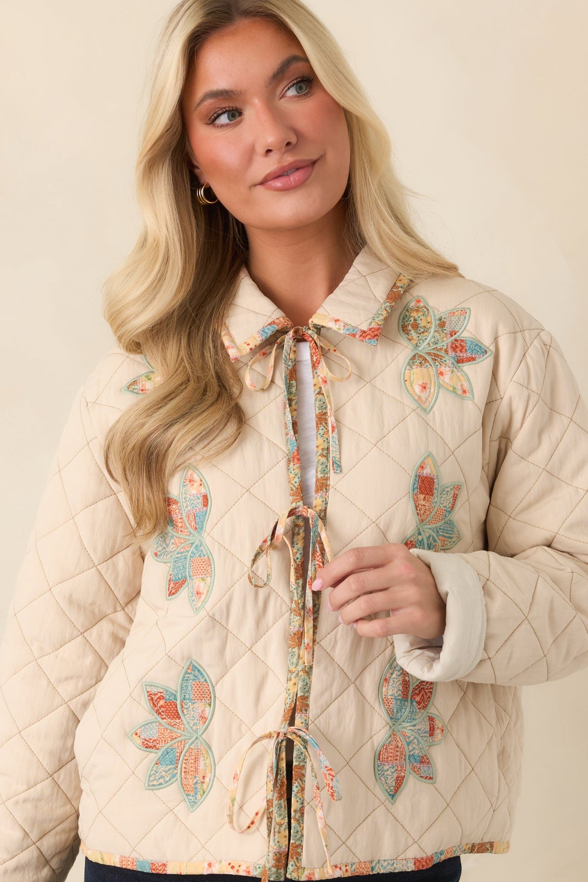 In the Morning Light Ecru Floral Appliqué Quilted Jacket