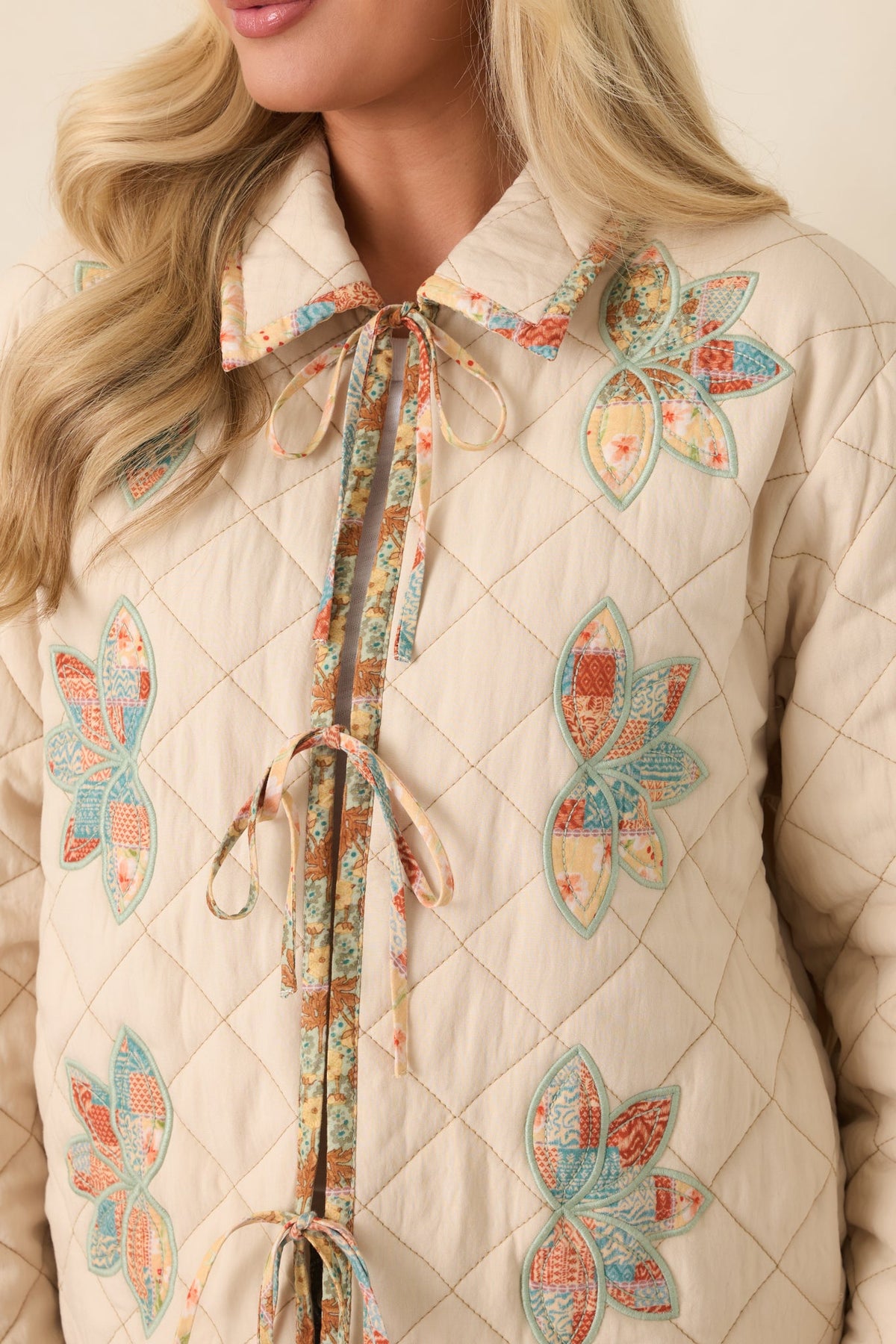 In the Morning Light Ecru Floral Appliqué Quilted Jacket