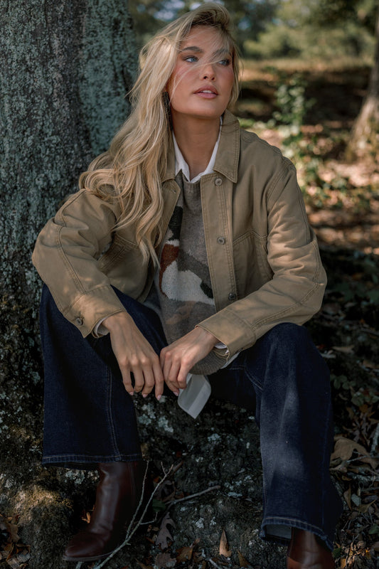 Let's Go There Tan Cotton Twill Utility Jacket