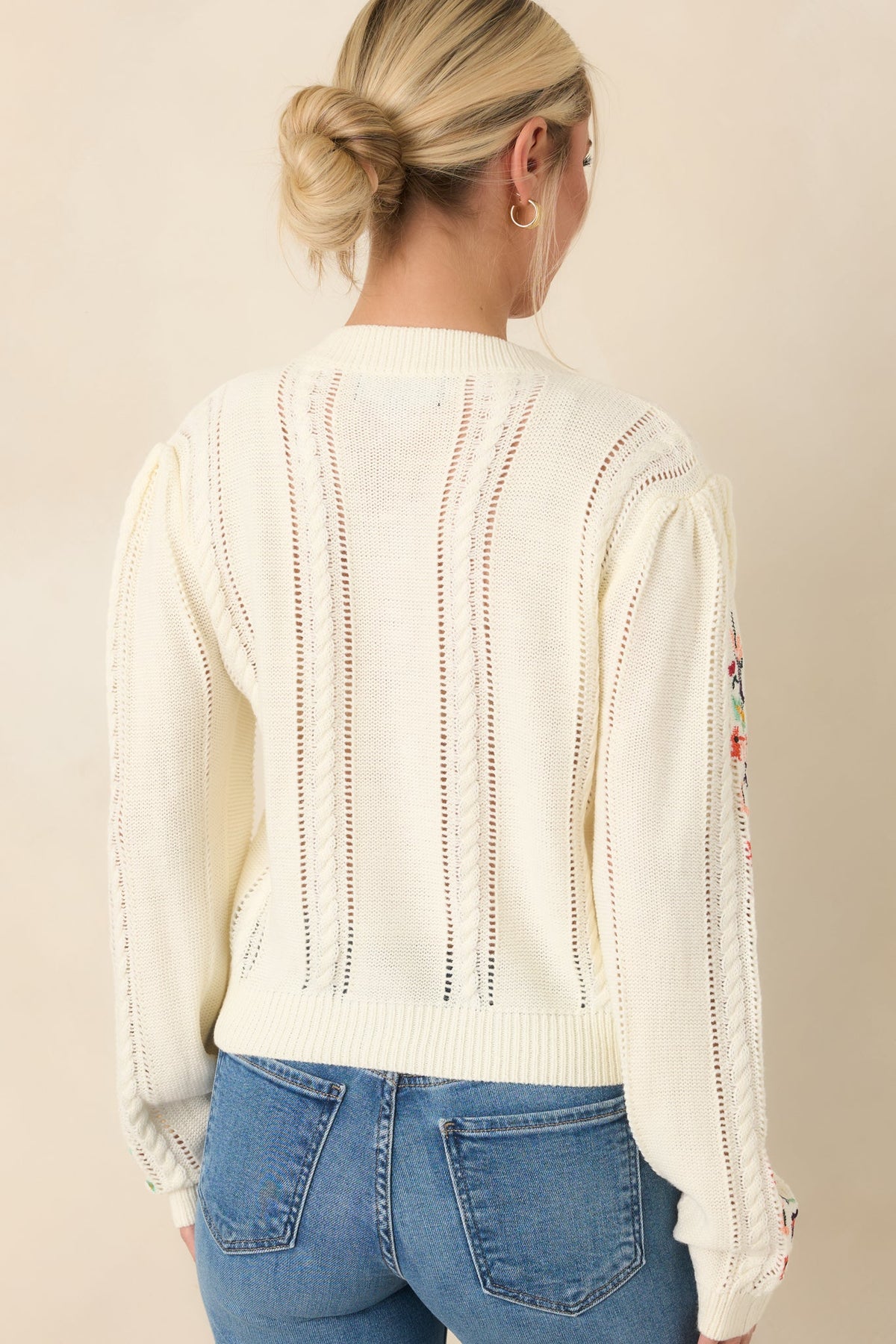 The Sweetest Part Ivory Multi Floral Embroidered Pointelle Cardigan