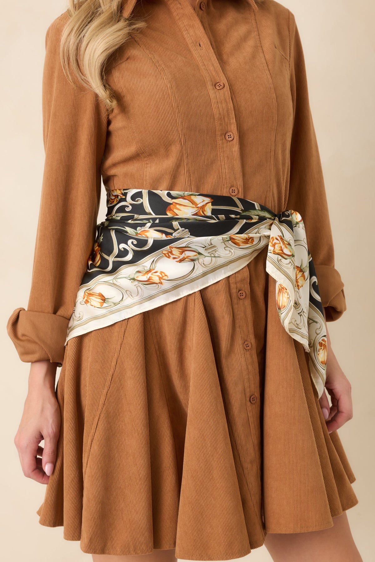 Trellis Of Romance Orange & Black Floral Printed Scarf
