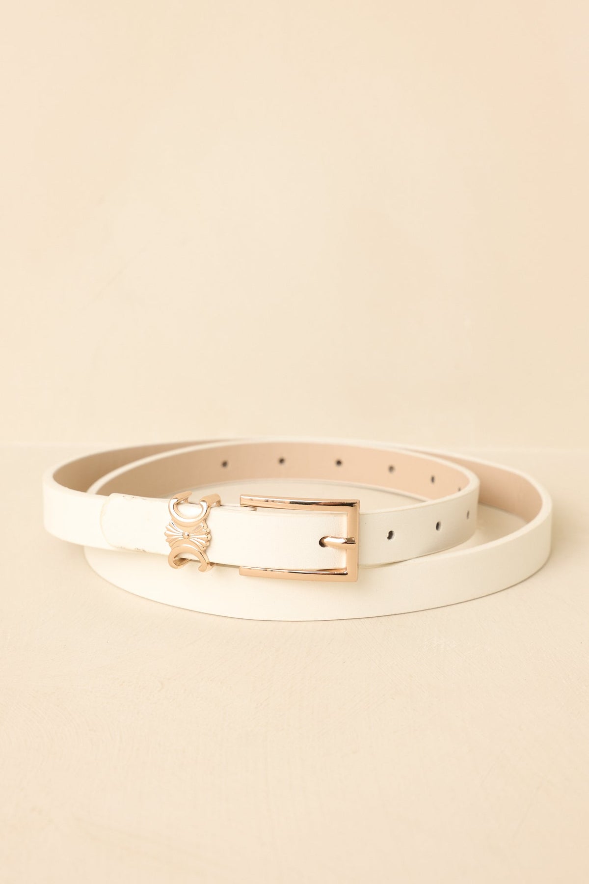 Polished & Poised White Faux Leather Gold Accent Slim Belt