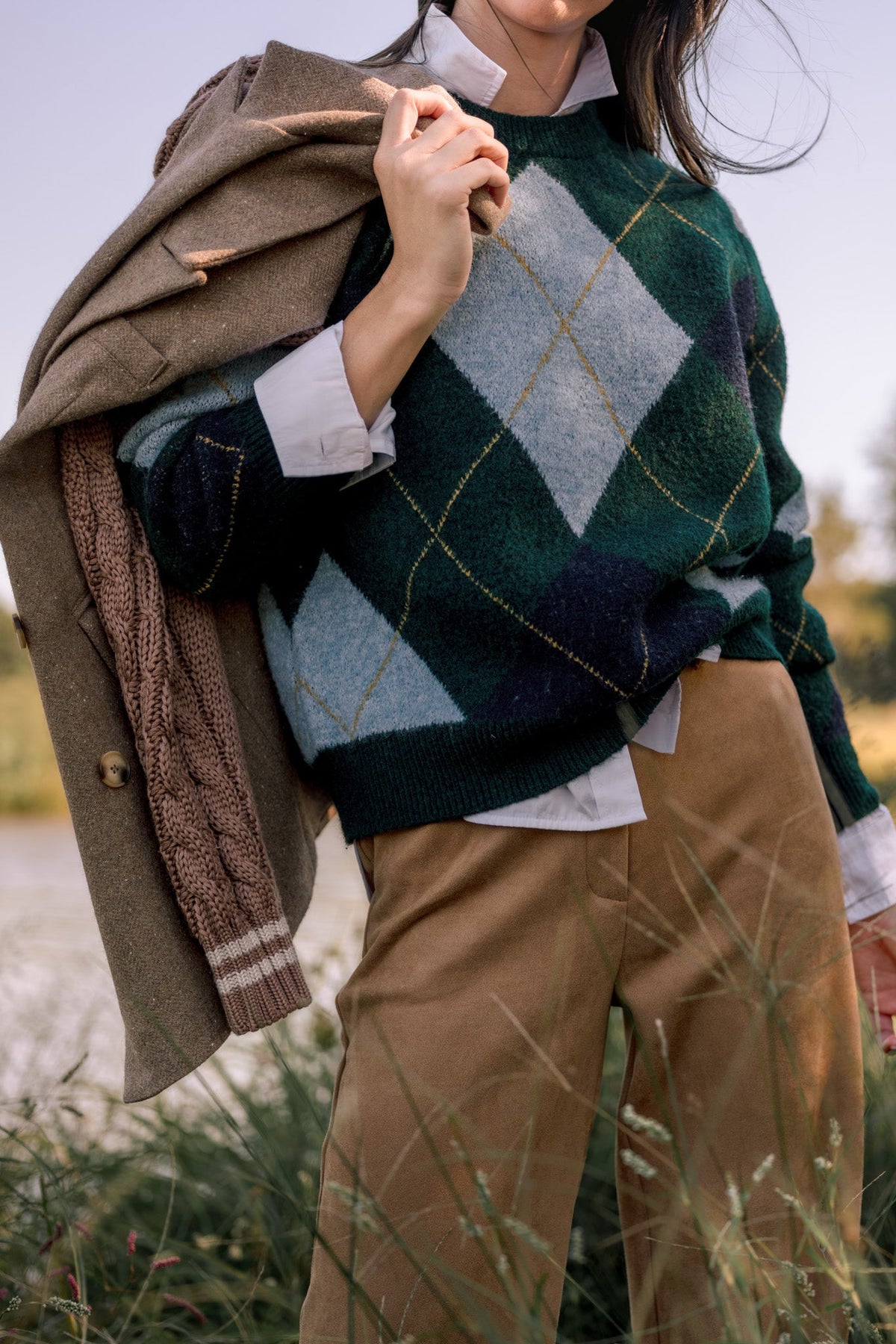 It All Checks Out Hunter Green Multi Argyle Crewneck Sweater