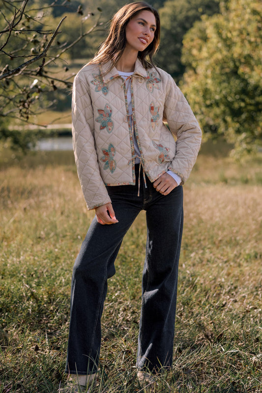 In the Morning Light Ecru Floral Appliqué Quilted Jacket