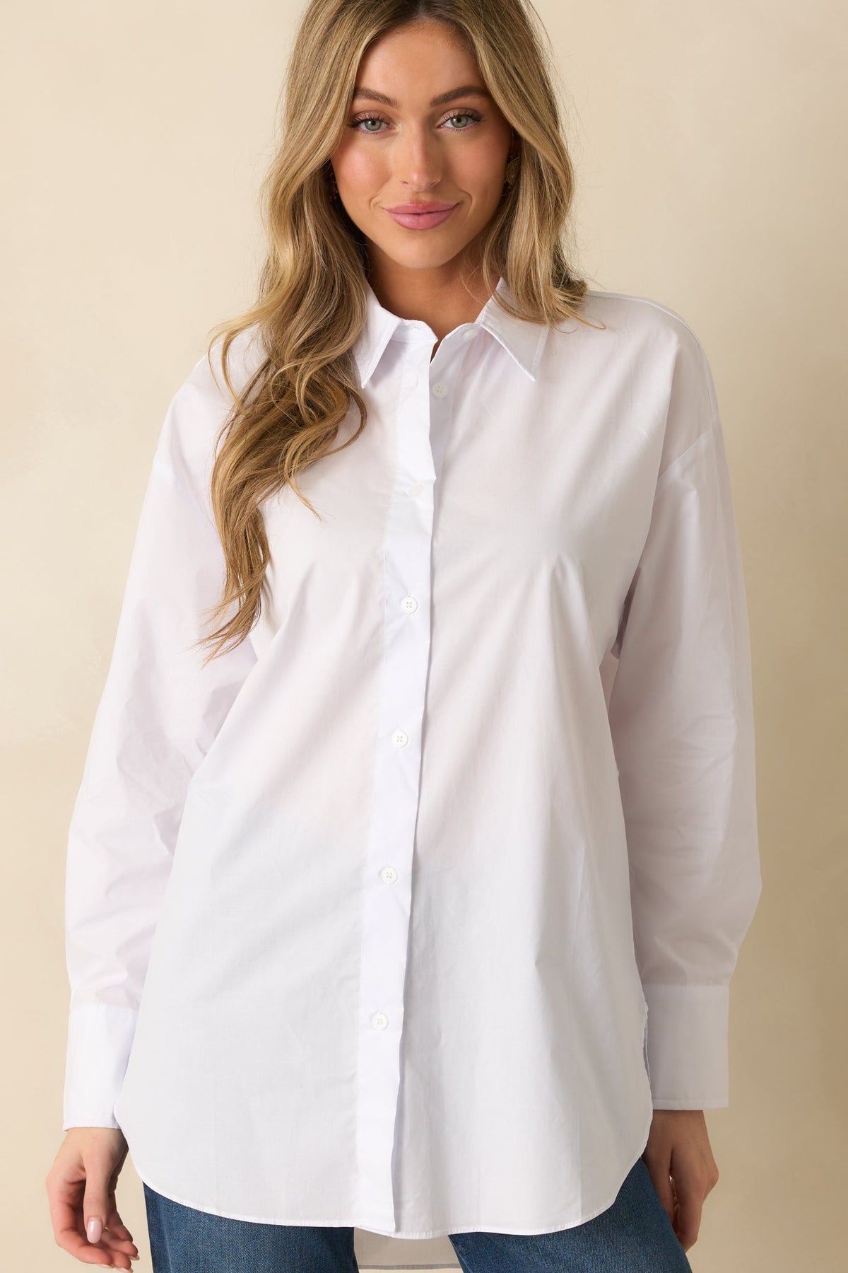 Came Prepared Cotton White Long Sleeve Button Front Top
