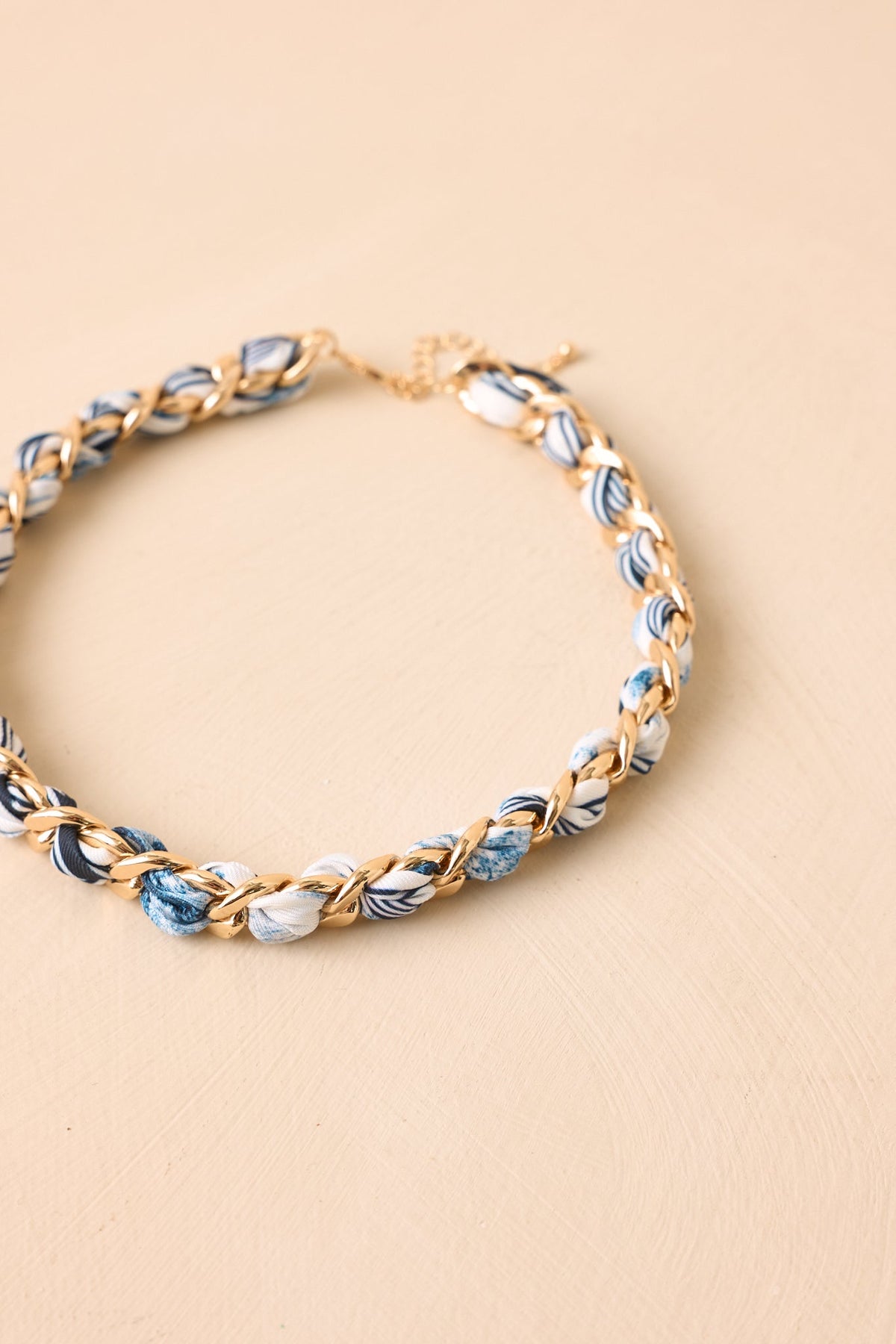 Heiress Luxe Blue Multi Scarf-Woven Gold Chain Necklace