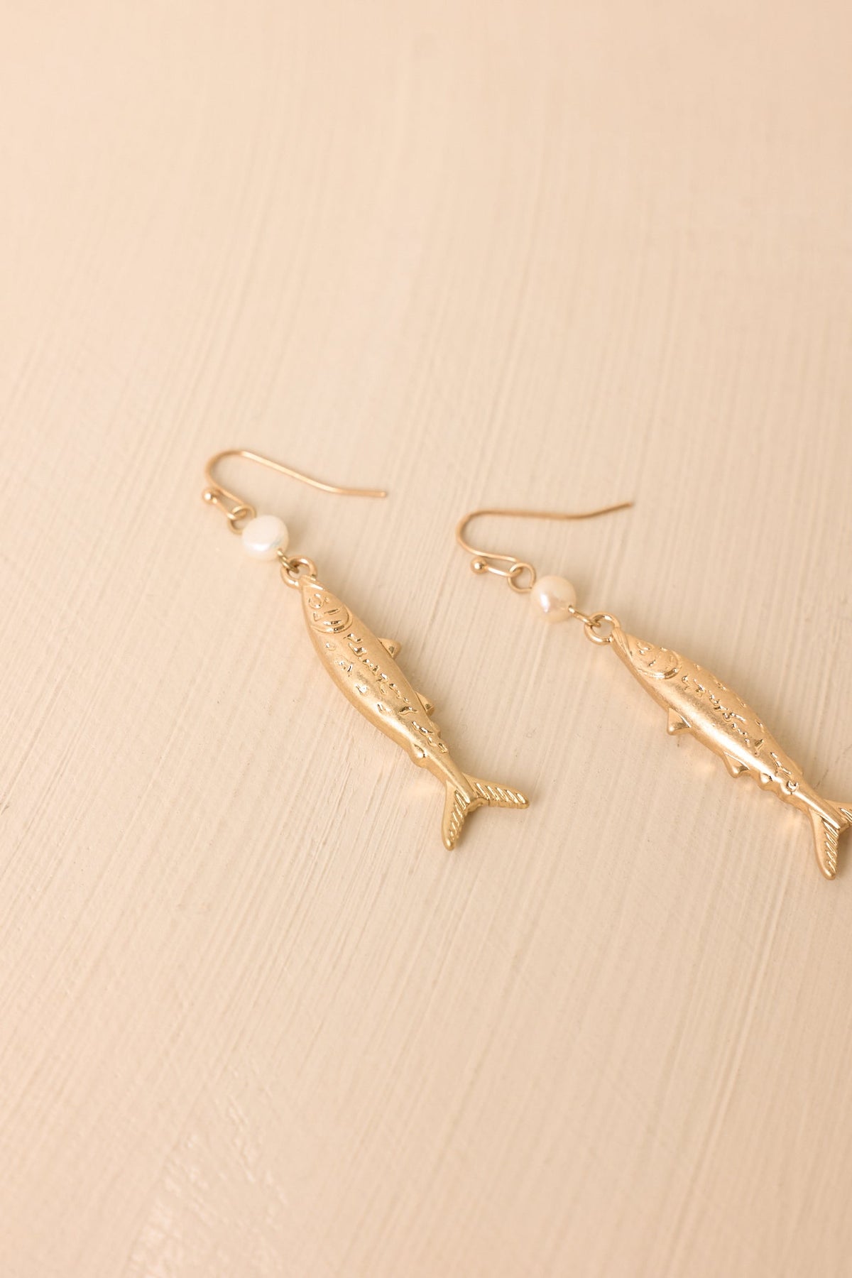 Reel Romance Gold & Pearl Fish Drop Earrings