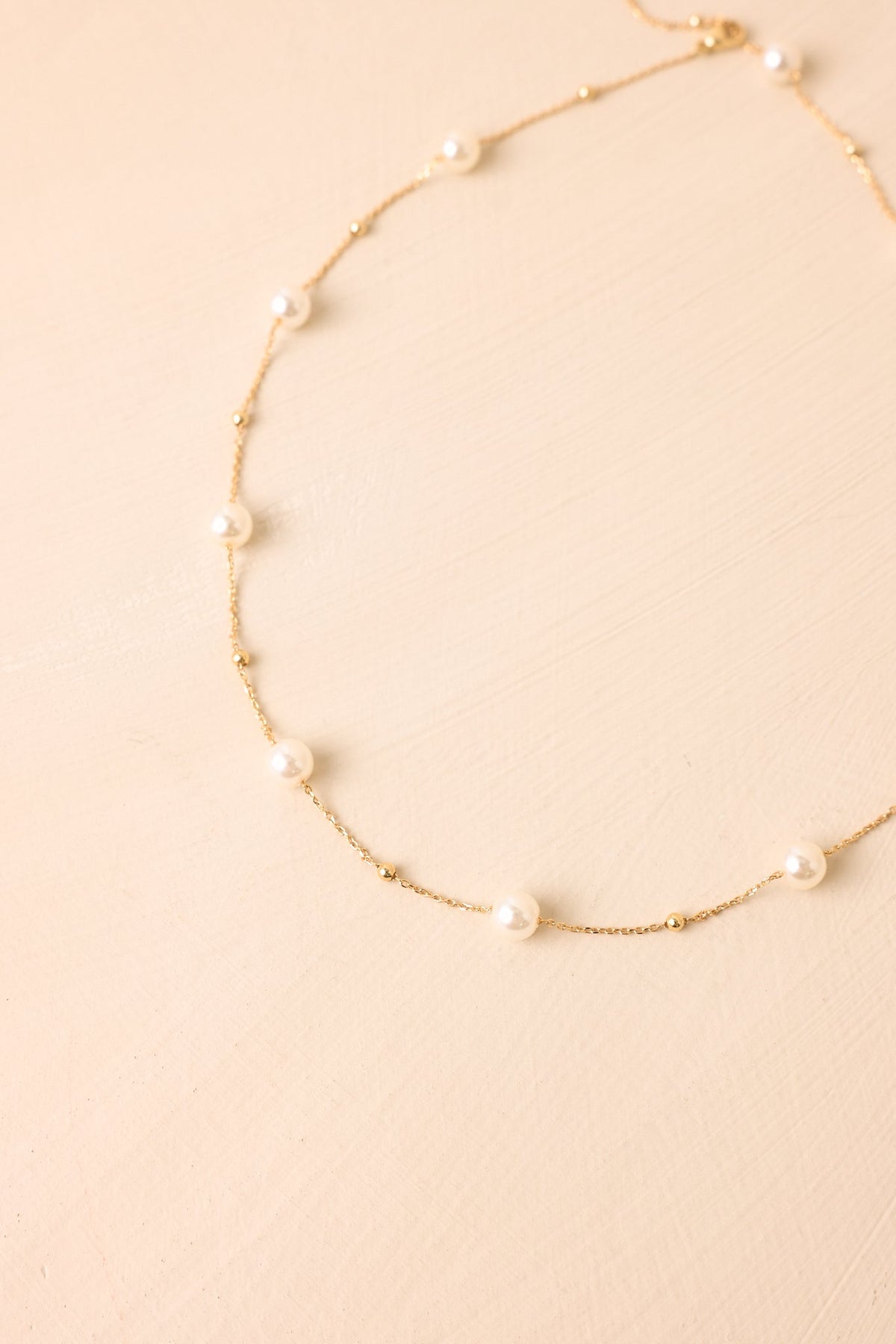 All the Way Around Gold Pearl Chain Necklace