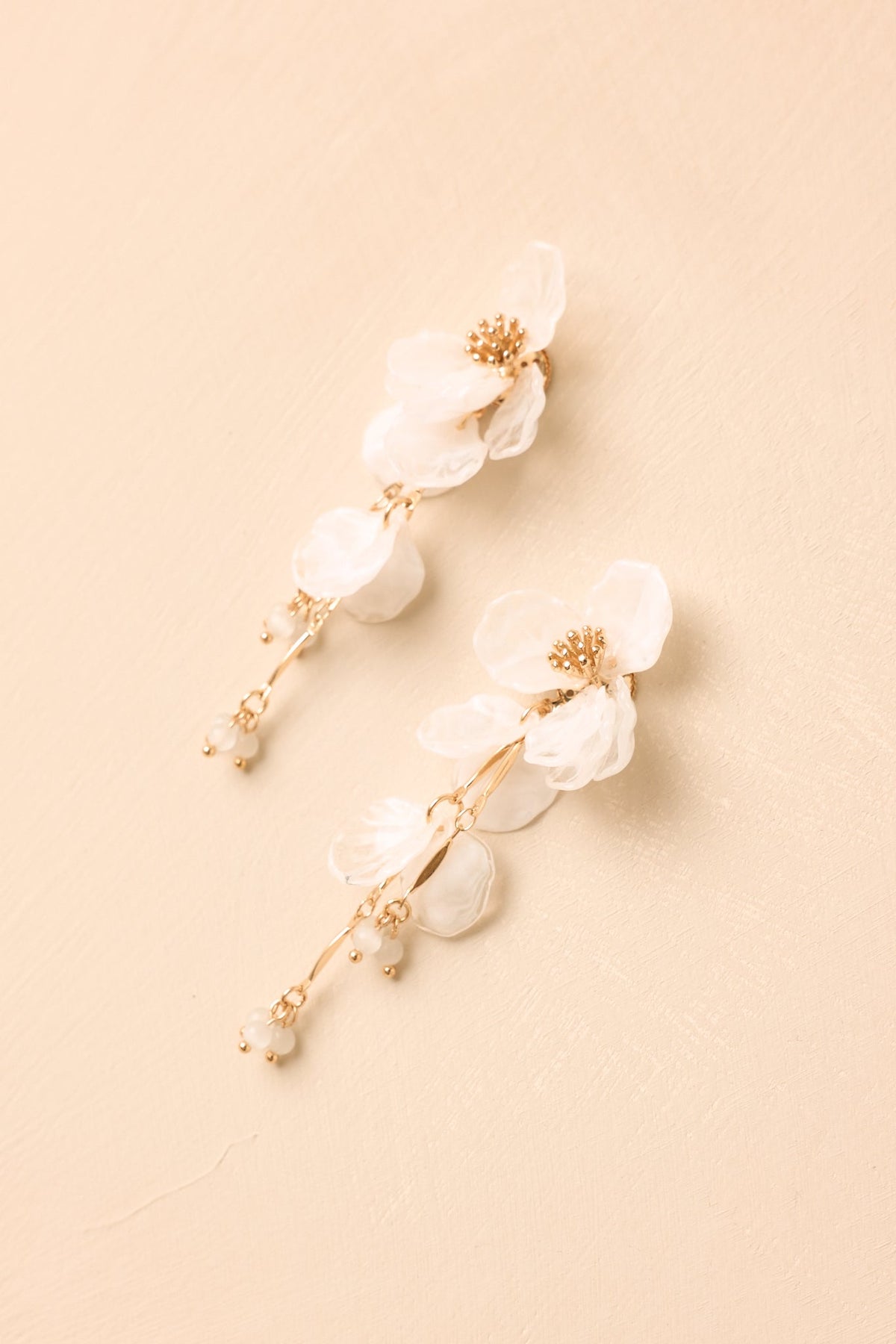 Petals After Rain White Marbled Floral Drop Earrings