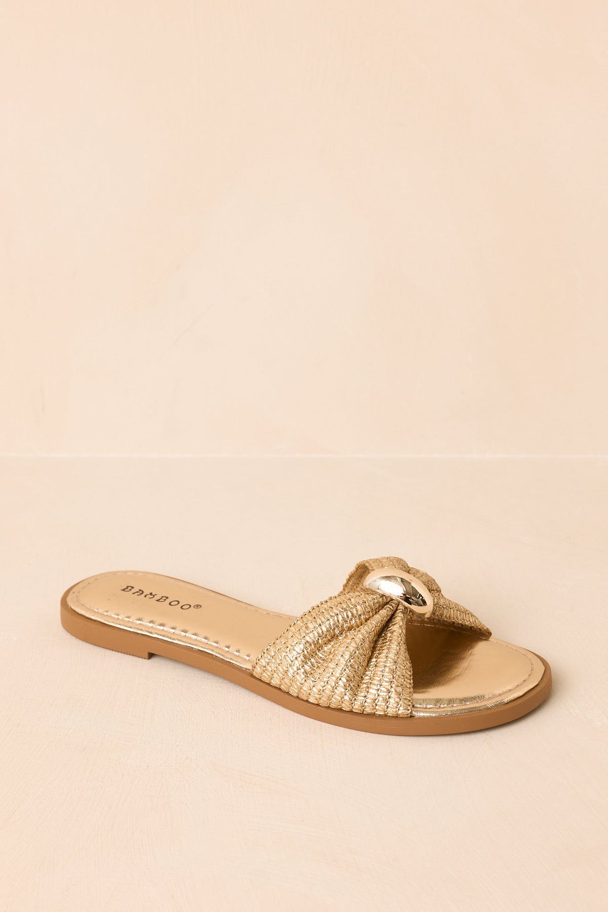 Harbor Light Gold Raffia Bow Slide Sandals