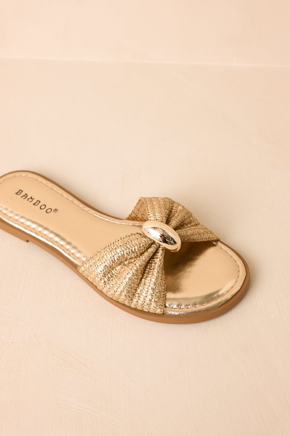 Harbor Light Gold Raffia Bow Slide Sandals