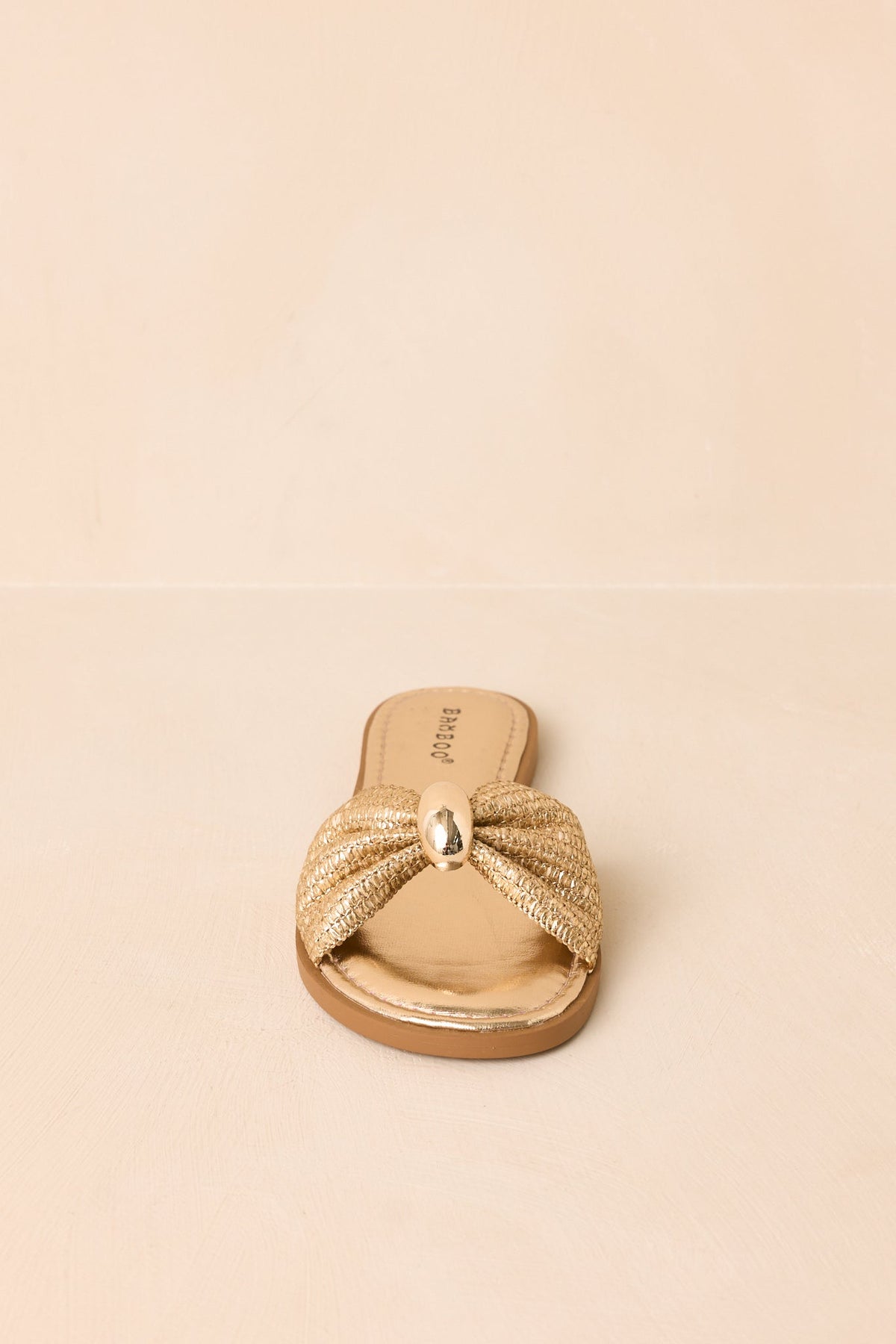 Harbor Light Gold Raffia Bow Slide Sandals