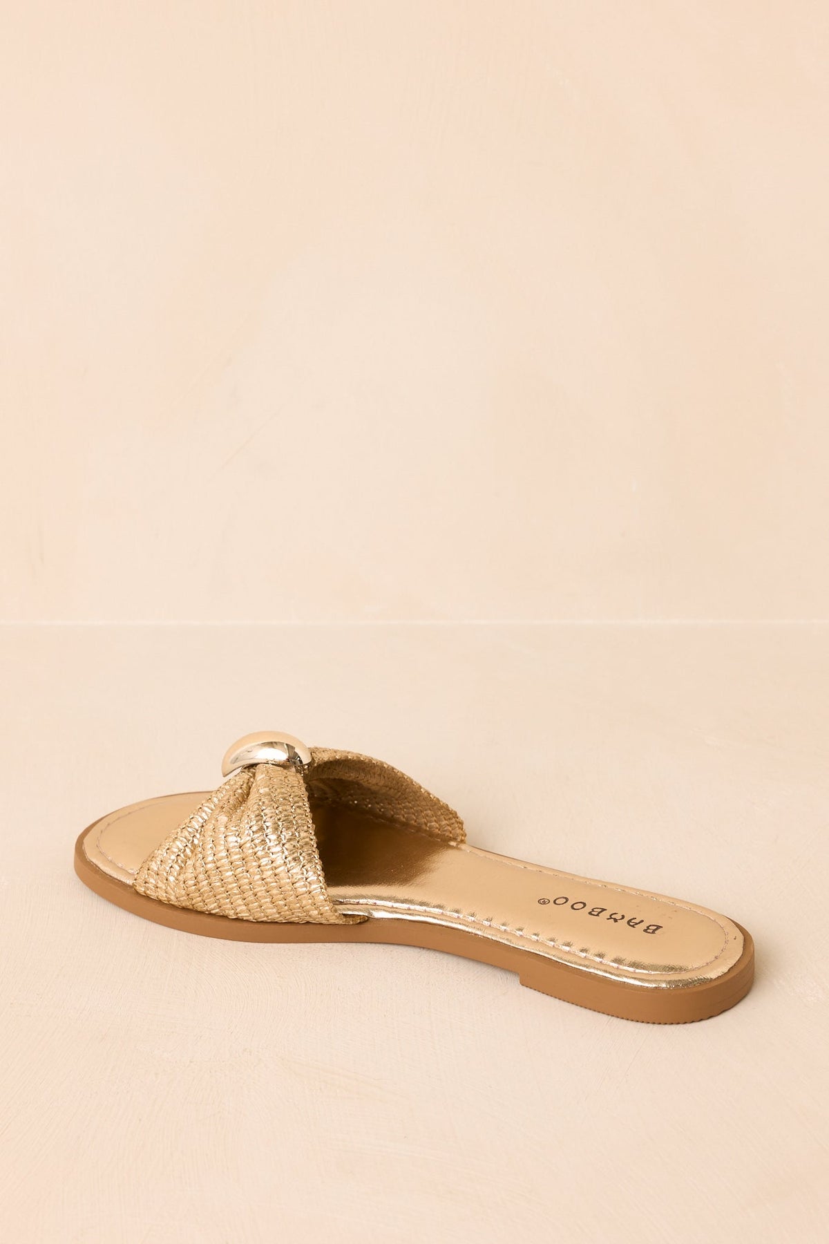Harbor Light Gold Raffia Bow Slide Sandals