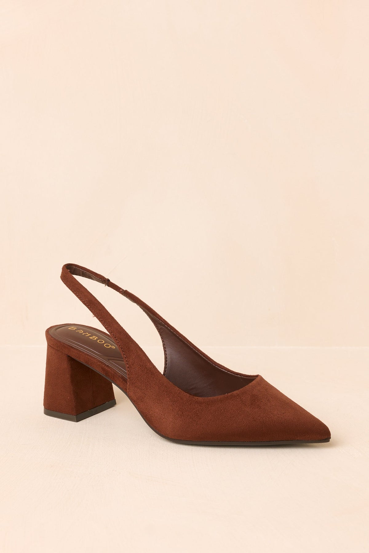 Lost Your Chance Brown Faux Suede Pointed-Toe Slingback Heels