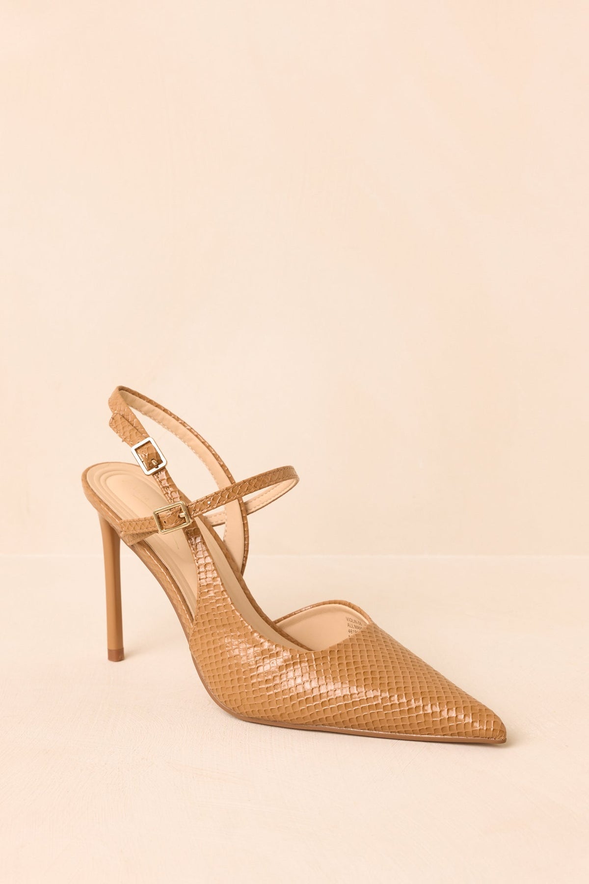Take Your Place Tan Faux Snakeskin Double Strap Slingback Pumps