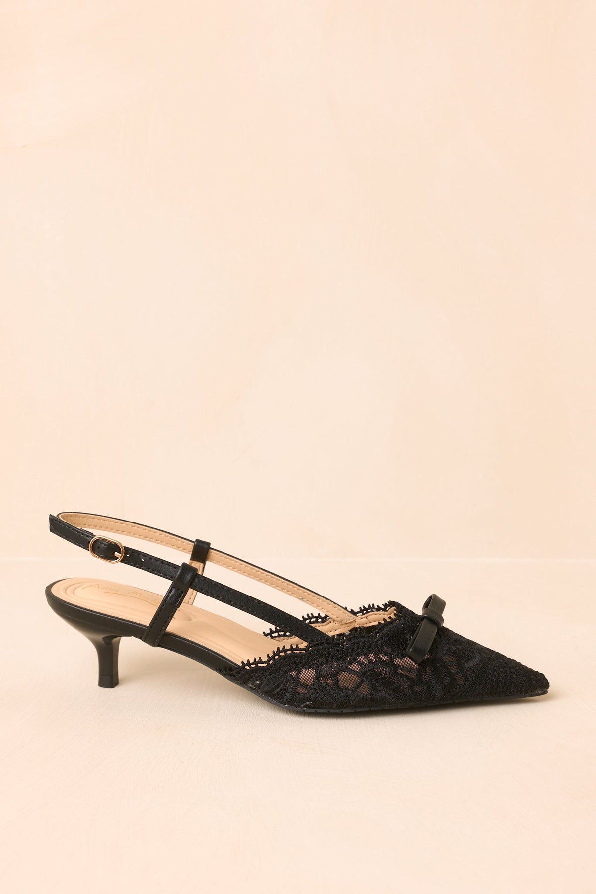 Laced With Charm Black Lace Bow Slingback Kitten Heels