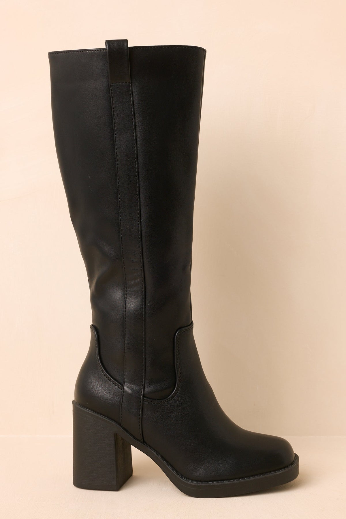 Tall Order Black Faux Leather Knee High Boots