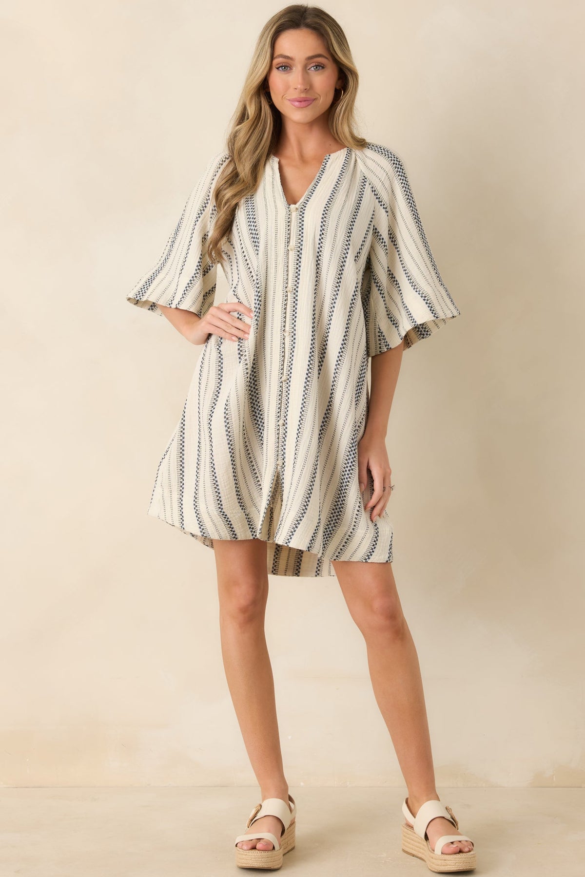 FRNCH Noronha Ivory & Black Stripe Cotton Mini Dress