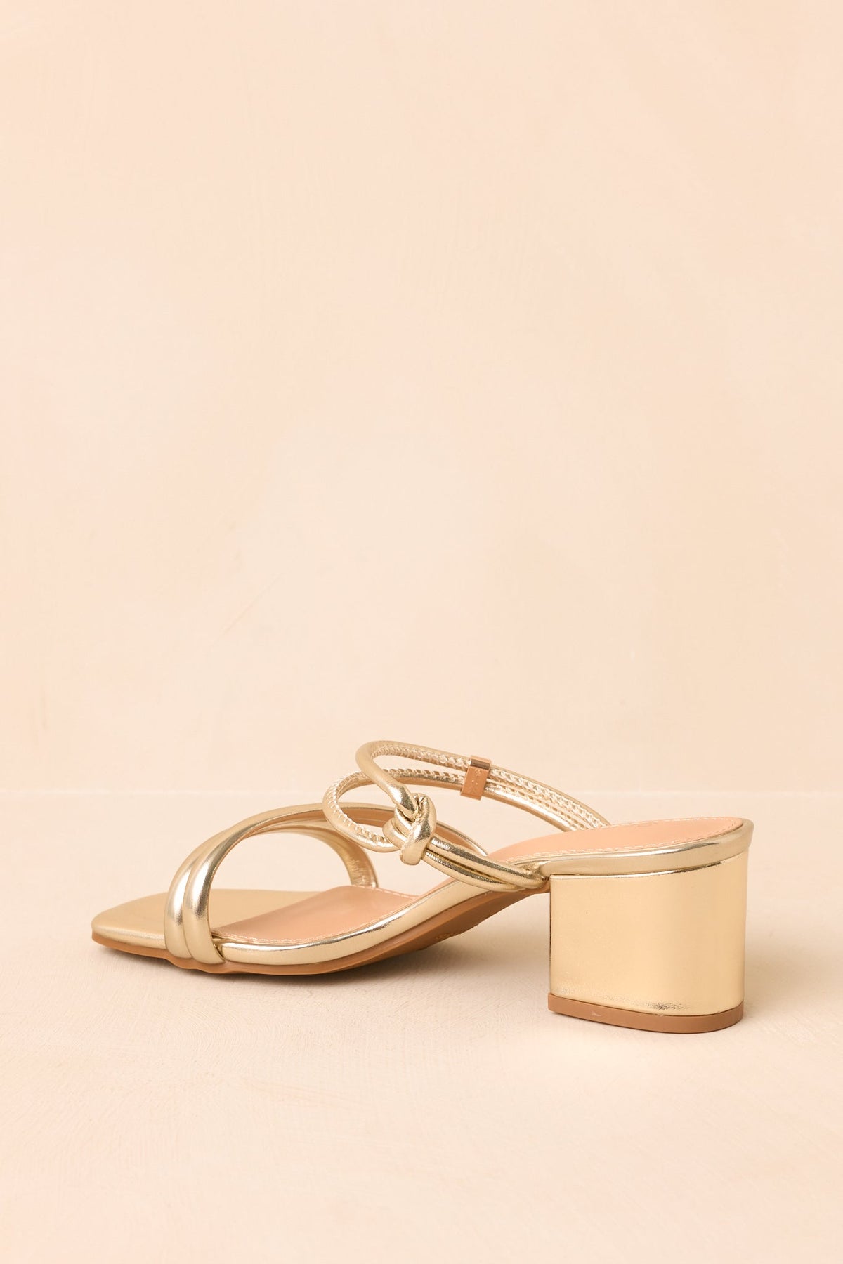 Just Say When Gold Strappy Block Heel Sandals