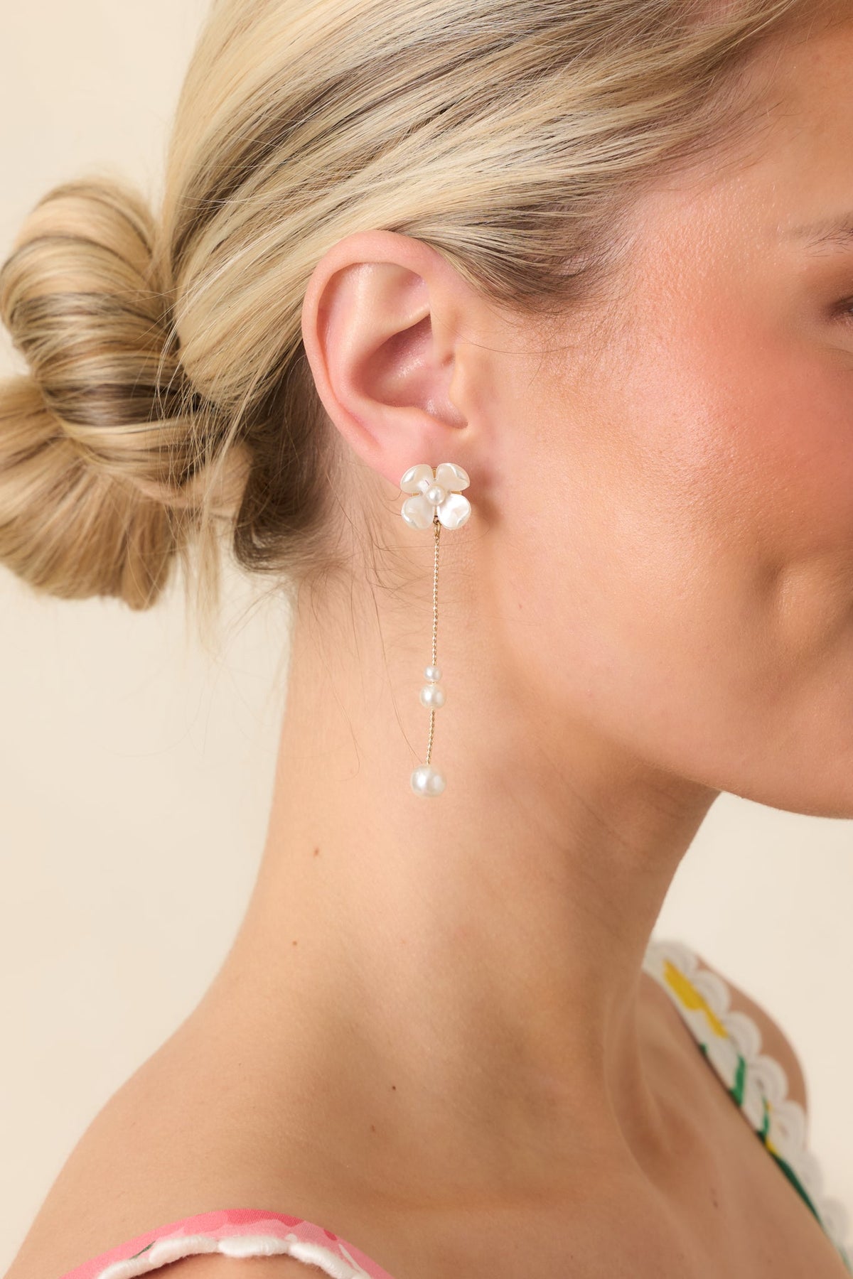 Just So Pretty Gold & Pearl Floral Drop Earrings