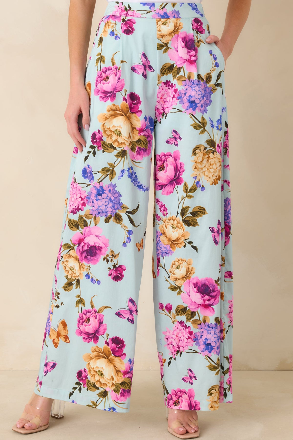 Prosperina Barrett Blue Multi Floral Cotton Wide Leg Pants