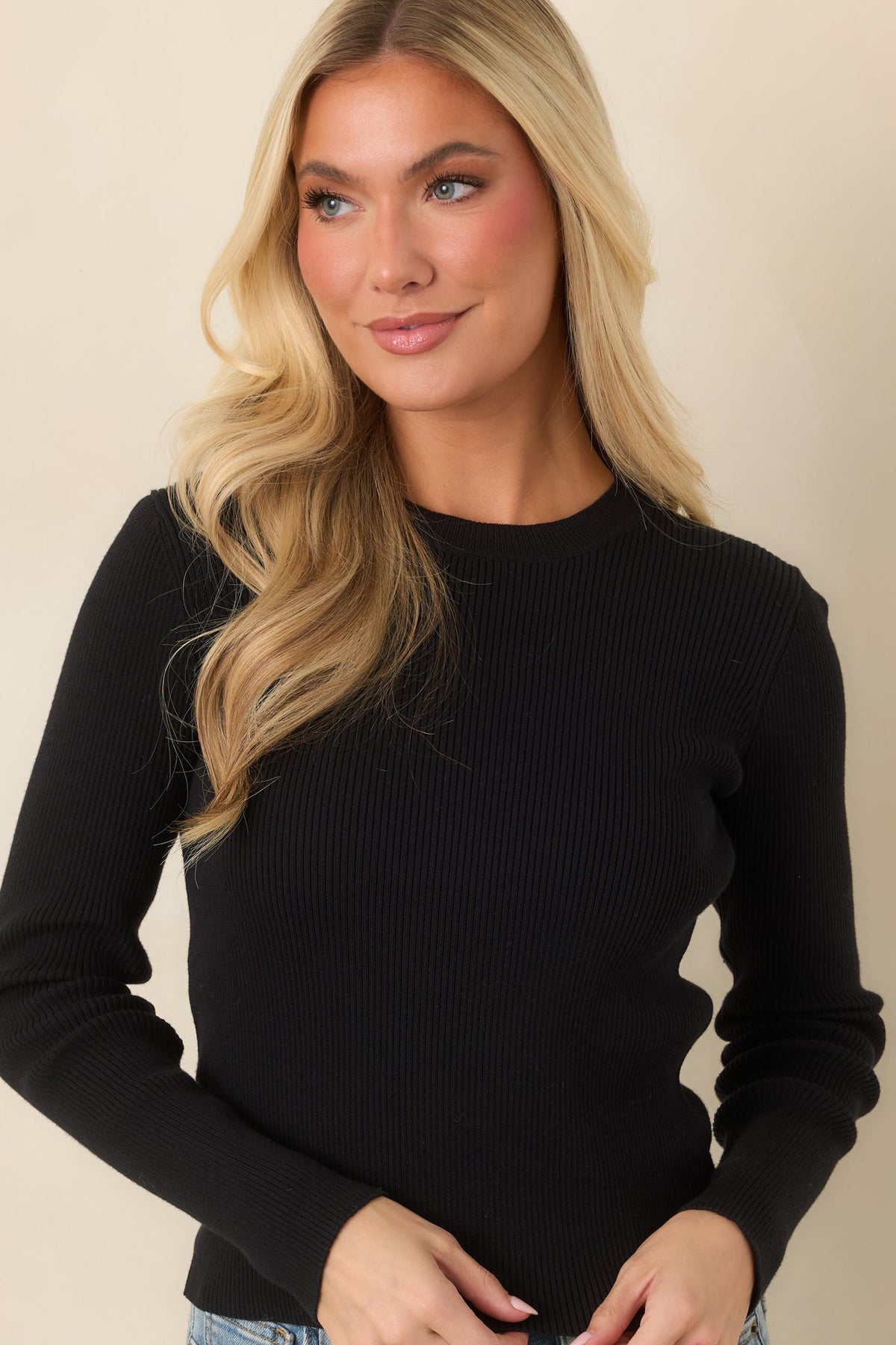 Prosperina Rory Black Ribbed Cotton Long Sleeve Top