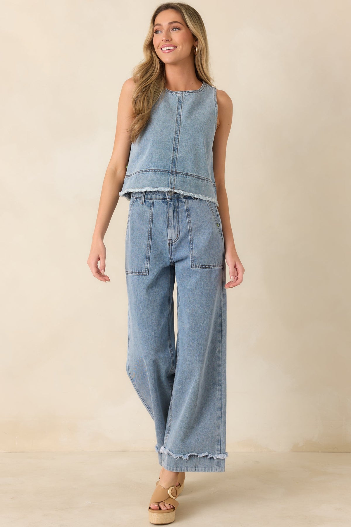 FRNCH Aqualina Light Wash Cotton Denim Top