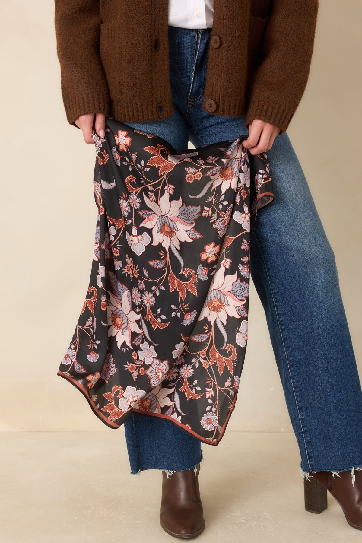 Prosperina Black Multi Floral Square Scarf