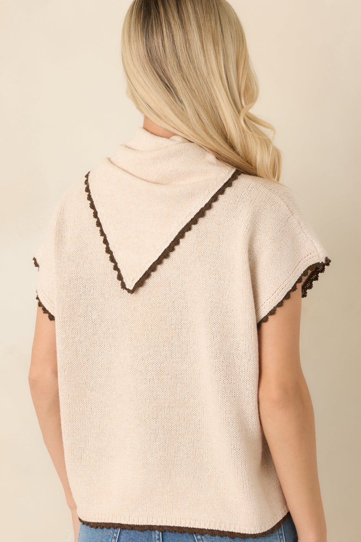 Tying Up Loose Ends Ecru Cotton Knit Scarf-Neck Top