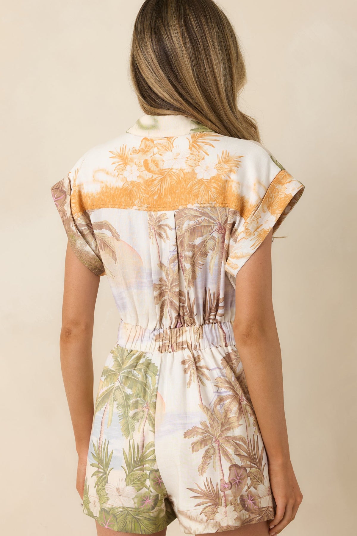 AIYIA Maya Multi Tropical Beach Print Belted Romper