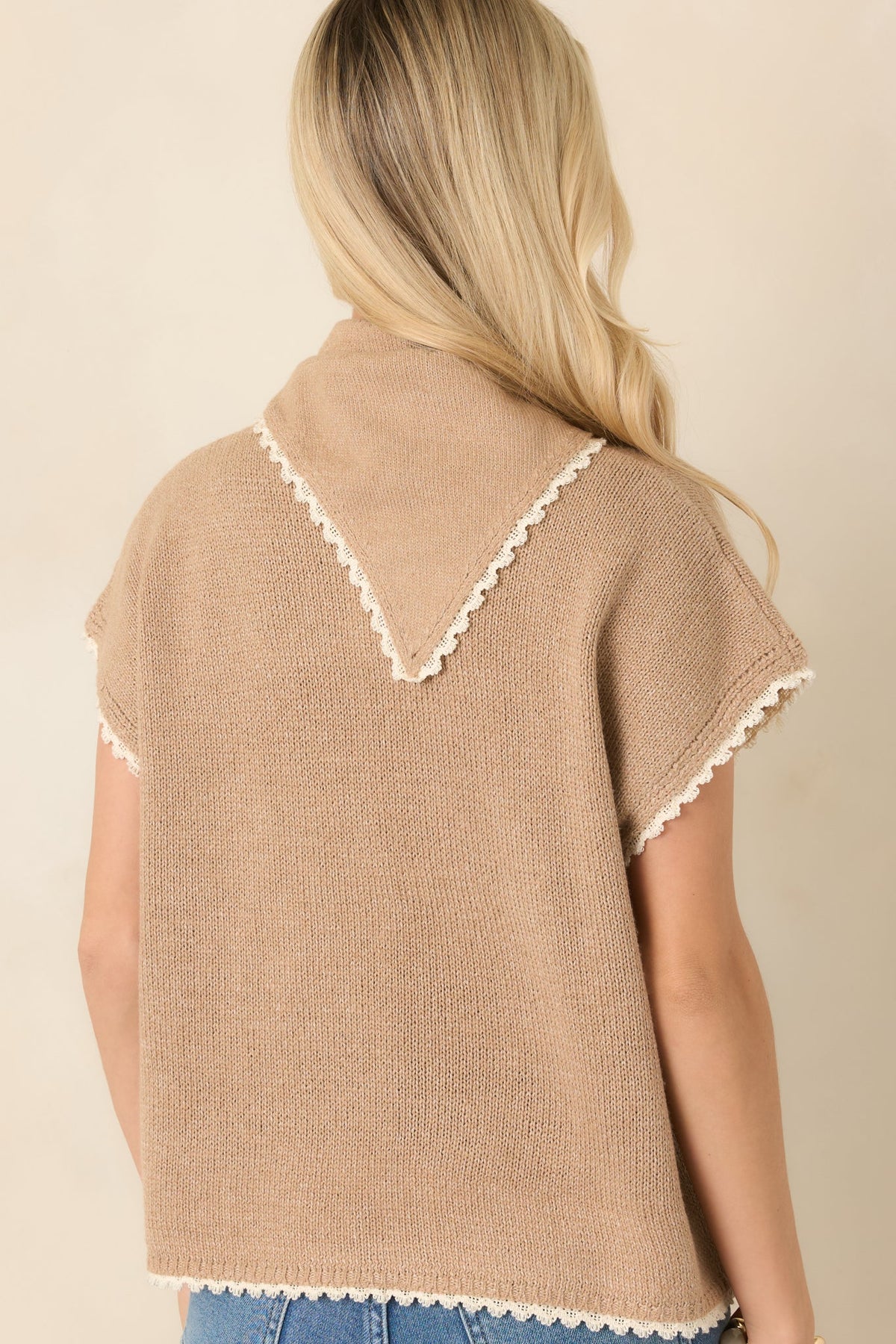 Tying Up Loose Ends Camel Cotton Knit Scarf-Neck Top