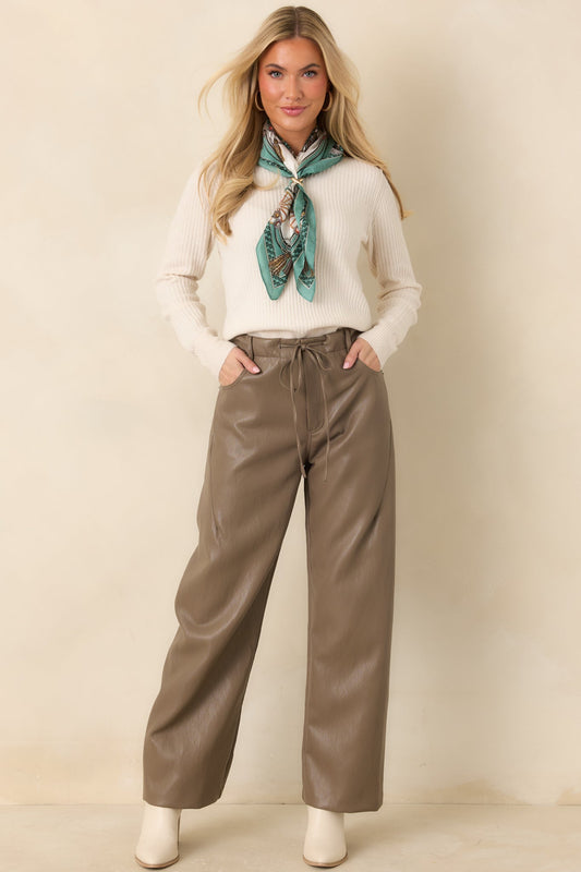 In The Mix Light Brown Faux Leather Wide Leg Pants