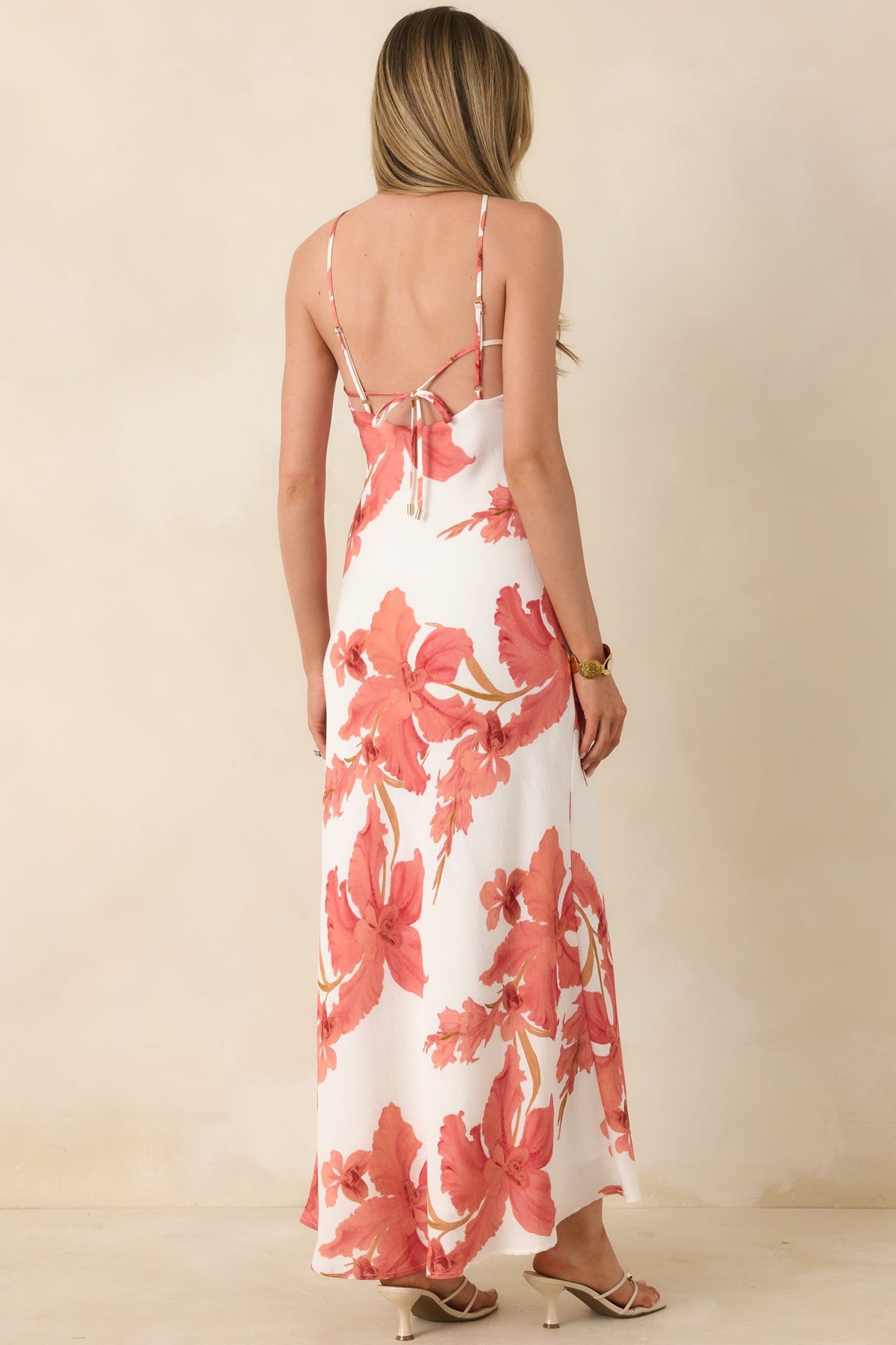MINKPINK Isla Peach Hibiscus Halter Maxi Dress