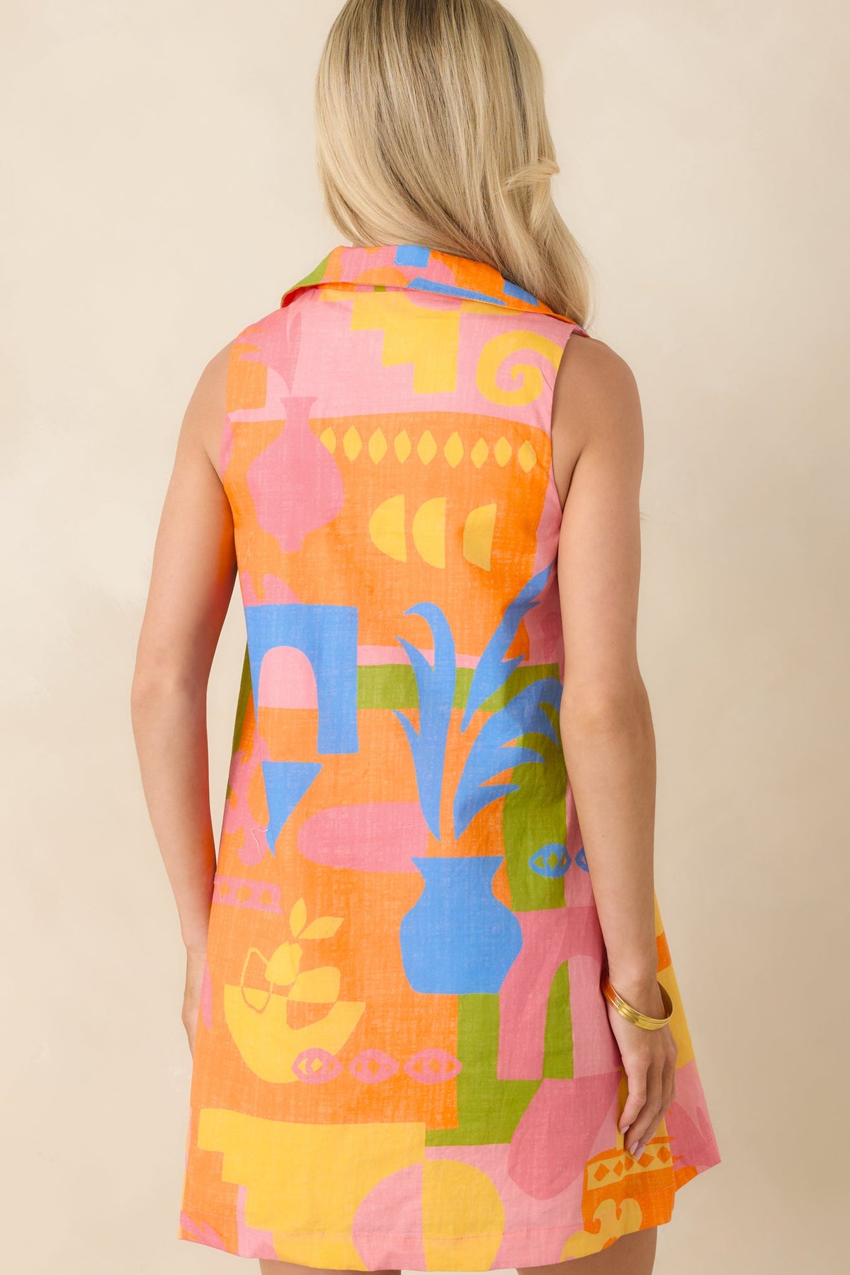 Paradisa Tybee Orange Multi Cotton Abstract Print Mini Dress