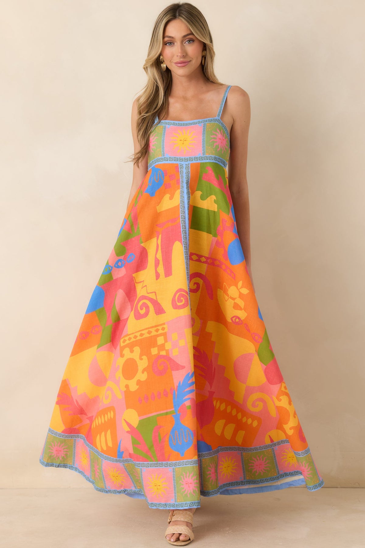 Paradisa Atlantis Orange Multi Cotton Abstract Print Maxi Dress
